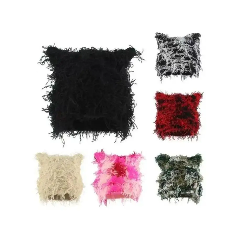 Unisex Soft Stretch Knit Beanie Hat with Built-in Cat Ears, One Size Fits, Casual Warmth Boost Winter Outdoor Headwear for Men & Women, Ideal for Daily Outings