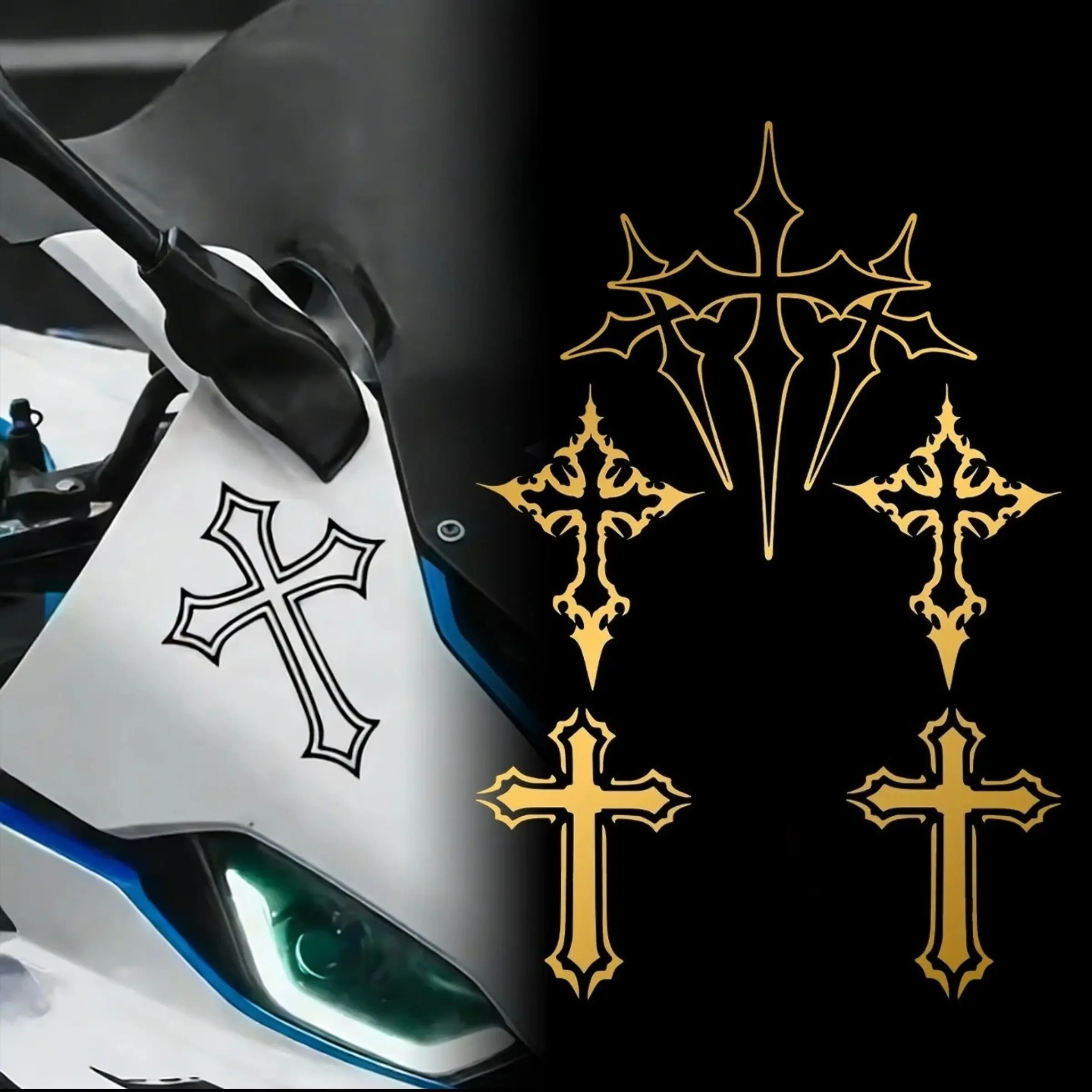 Gothic Cross Motorcycle Sticker Set, Waterproof Vinyl Religious Decal, Cool Personality Sticker Suitable for Locomotive Body, Vehicle Appearance Modification Accessories