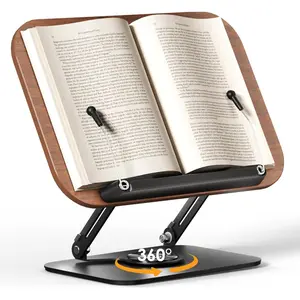 Book Stand for Reading, Adjustable Book Holder with 360 °   Rotating Bases, Foldable Designs, and Elastic Clips, Multifunctional Display Stand for Recipe, Cookbooks, Magazines, Tablets, Laptops