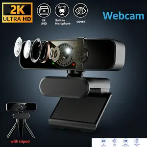 2K Streaming Webcam, Auto Focus Camera with Tripod, Noise-Canceling Mic & Privacy Cover, USB Plug & Play for Gaming, Live Stream, Online Class, Remote Work & Zoom Calls