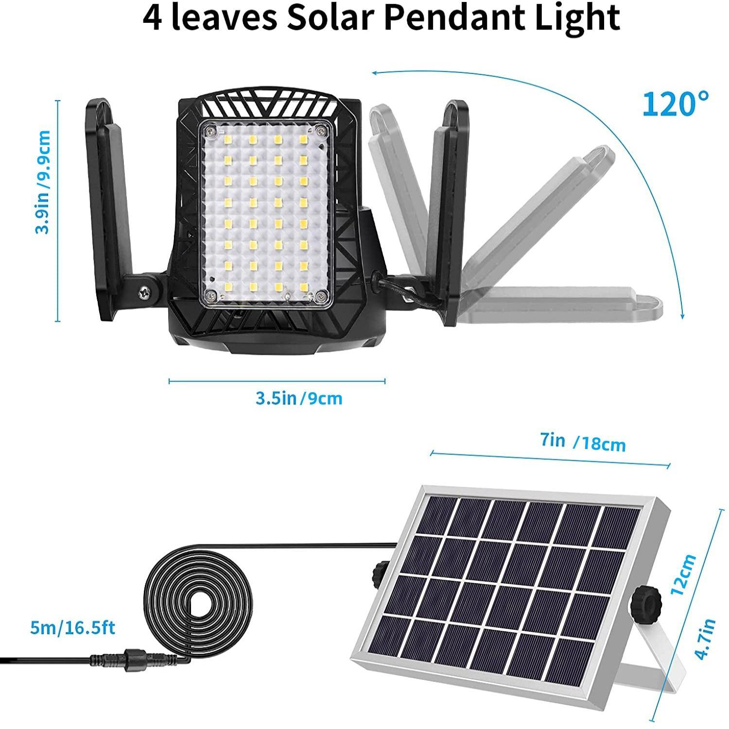 Solar Powered Pendant Light, 1 Count Solar Indoor/Outdoor Light with Motion-Sensor, 4 Lighting Modes with Remote Control, Adjustable Brightness Lights, LED Shed Lamp for Gazebo Garage Shop Barn