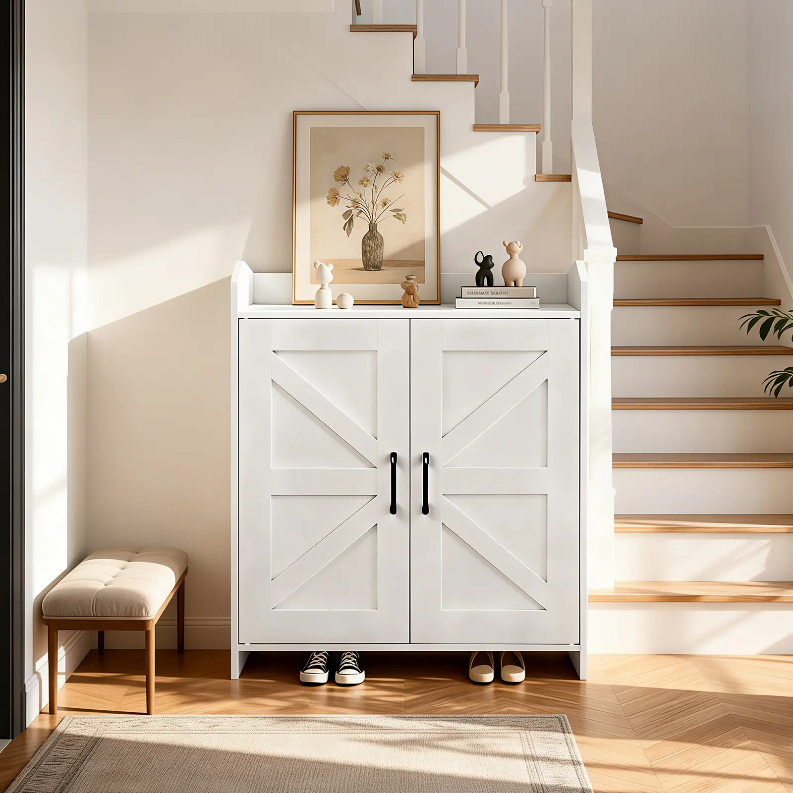 Farmhouse Entryway Shoe Cabinet – 5-Tier Large Storage Organizer with Doors and Adjustable Shelves for Hallway, Closet, Living Room & Bedroom
