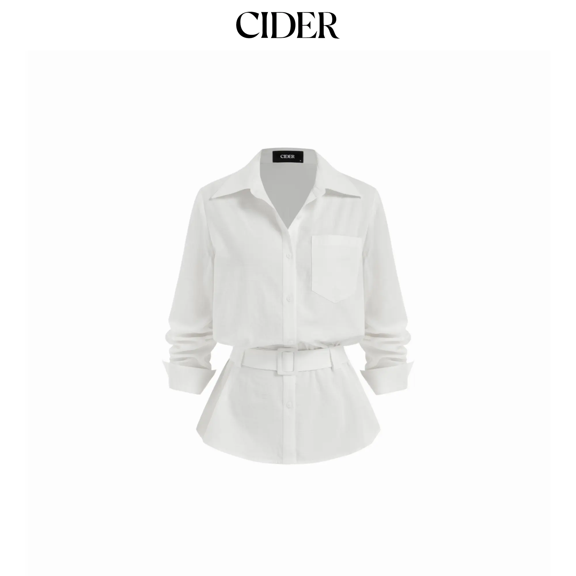 Cider Linen-blend Longline Long Sleeve Shirt with Belt SummerFinds