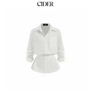 Cider Linen-blend Longline Long Sleeve Shirt with Belt Dealsforyou