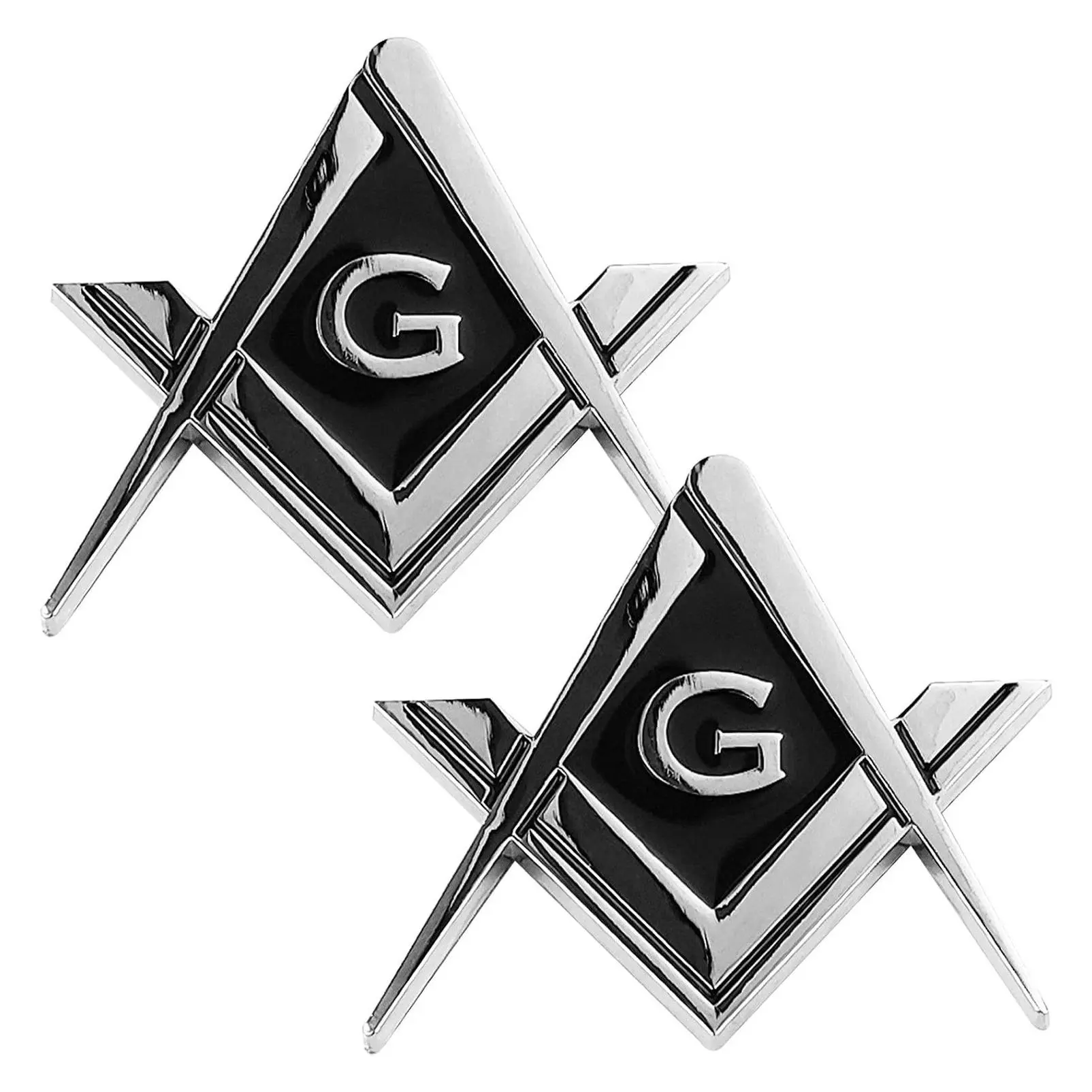 2 Pack 2.75 Inch Chrome Plated Masonic Square and Compasses Car Emblem Decal for Auto Truck Motorcycle Gift AccessoriesGift