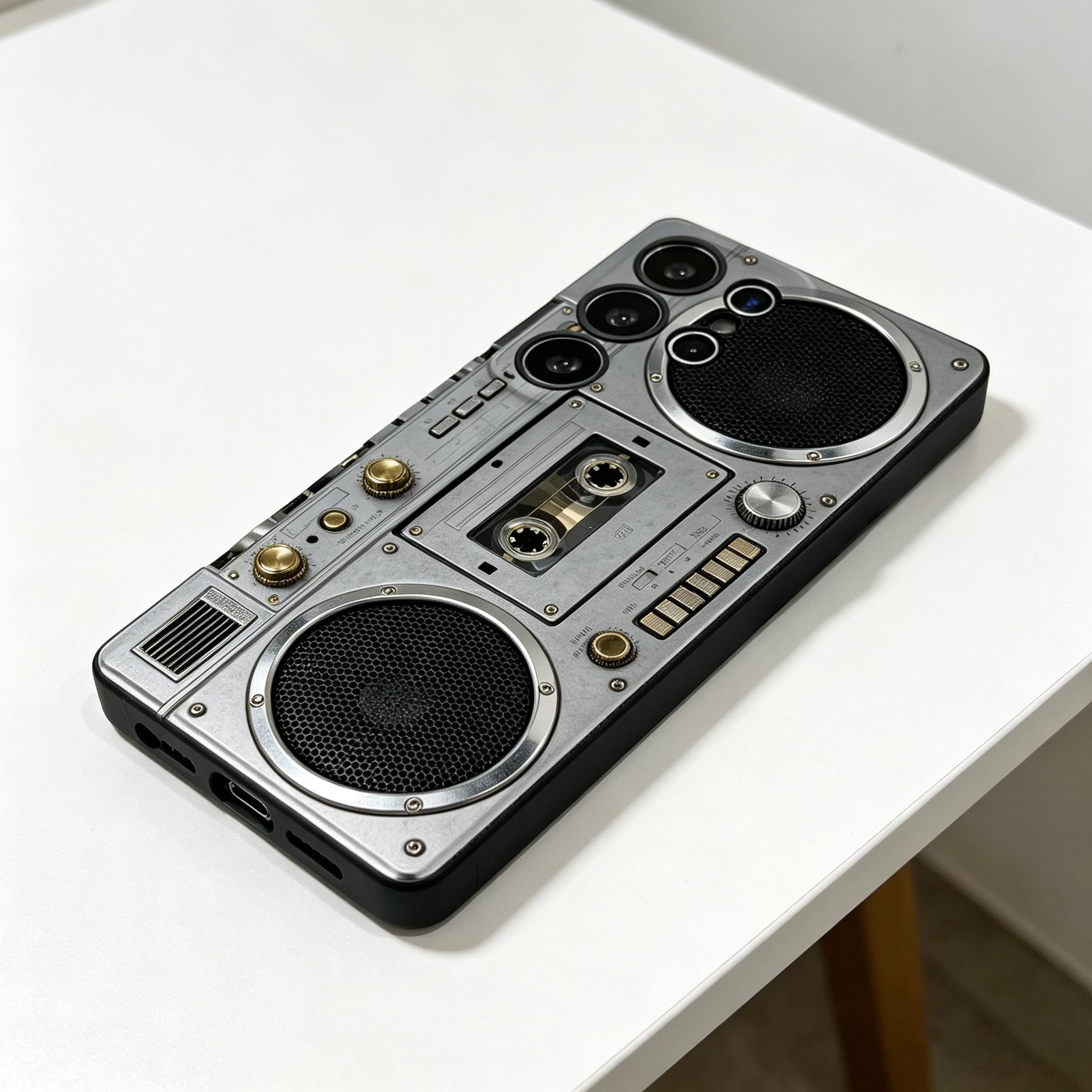 Retro Boombox Cassette Player Pattern Phone Case, Soft Silicone,Fully Protected and Shockproof For Samsung Galaxy S26 S25 S24 S23 S22 S21 Ultra Plus S25edge S24FE A14 A15 A16 A35 A36 A53 A54 Note20ultra Cool Vintage S26+ S25+ S24+ S22+