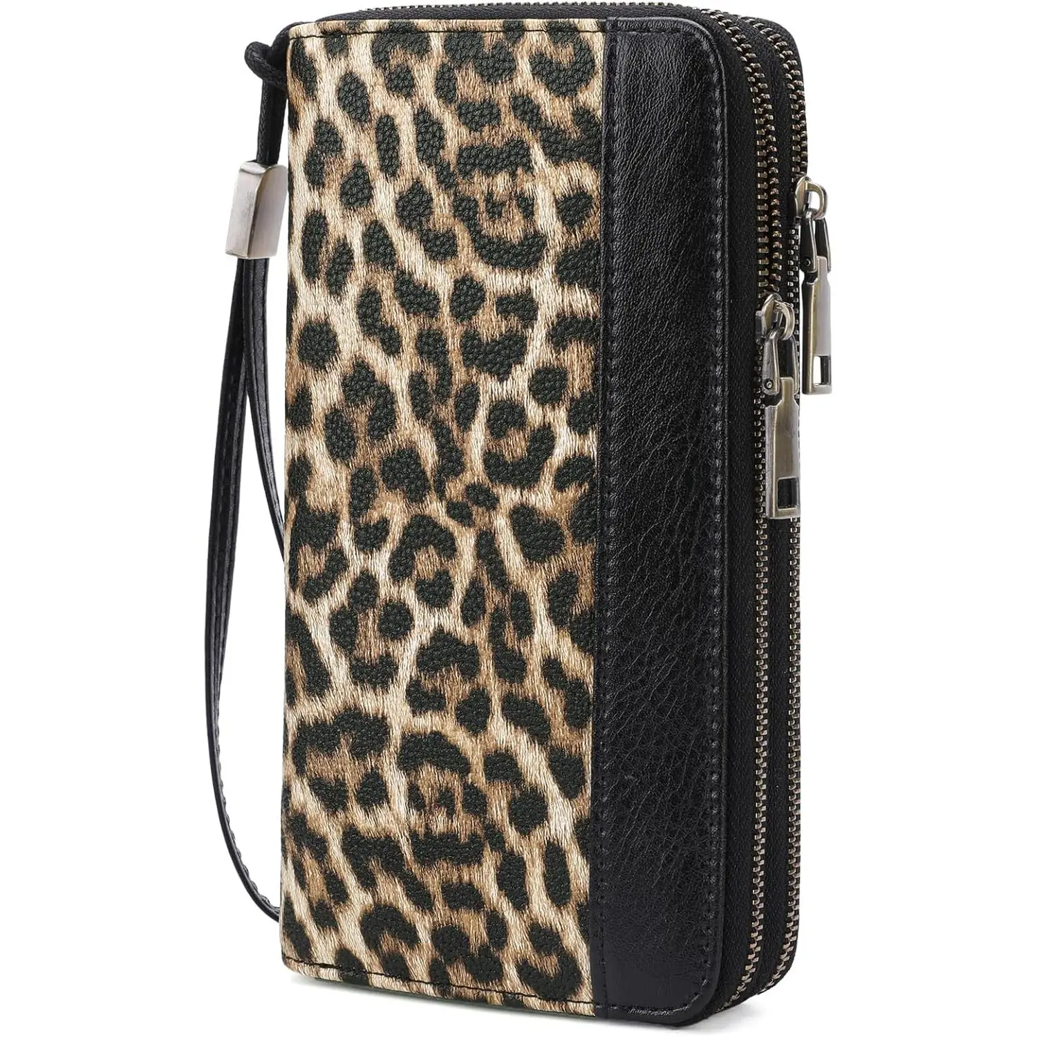 Wallets for Women - Large Capacity Floral PU Leather Wristlet Clutch, RFID Blocking Double Zipper Phone Holder for Wedding, Polyester Nylon
