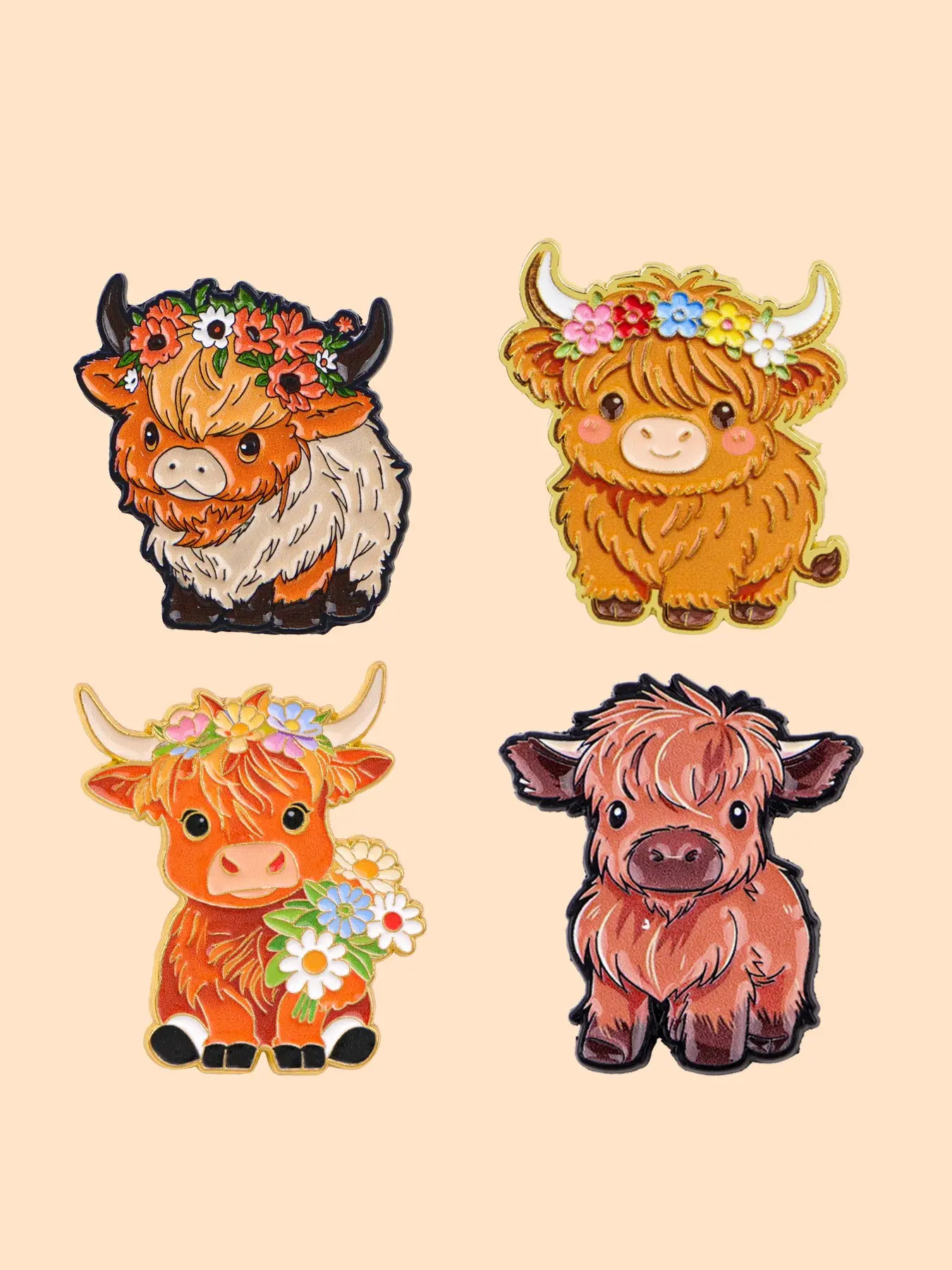 4pcs/set Floral Yak Pins, Cartoon Elegant Design, Cute Fashion Accessories, Perfect Gift for Family and Friends, All Seasons Casual Style
