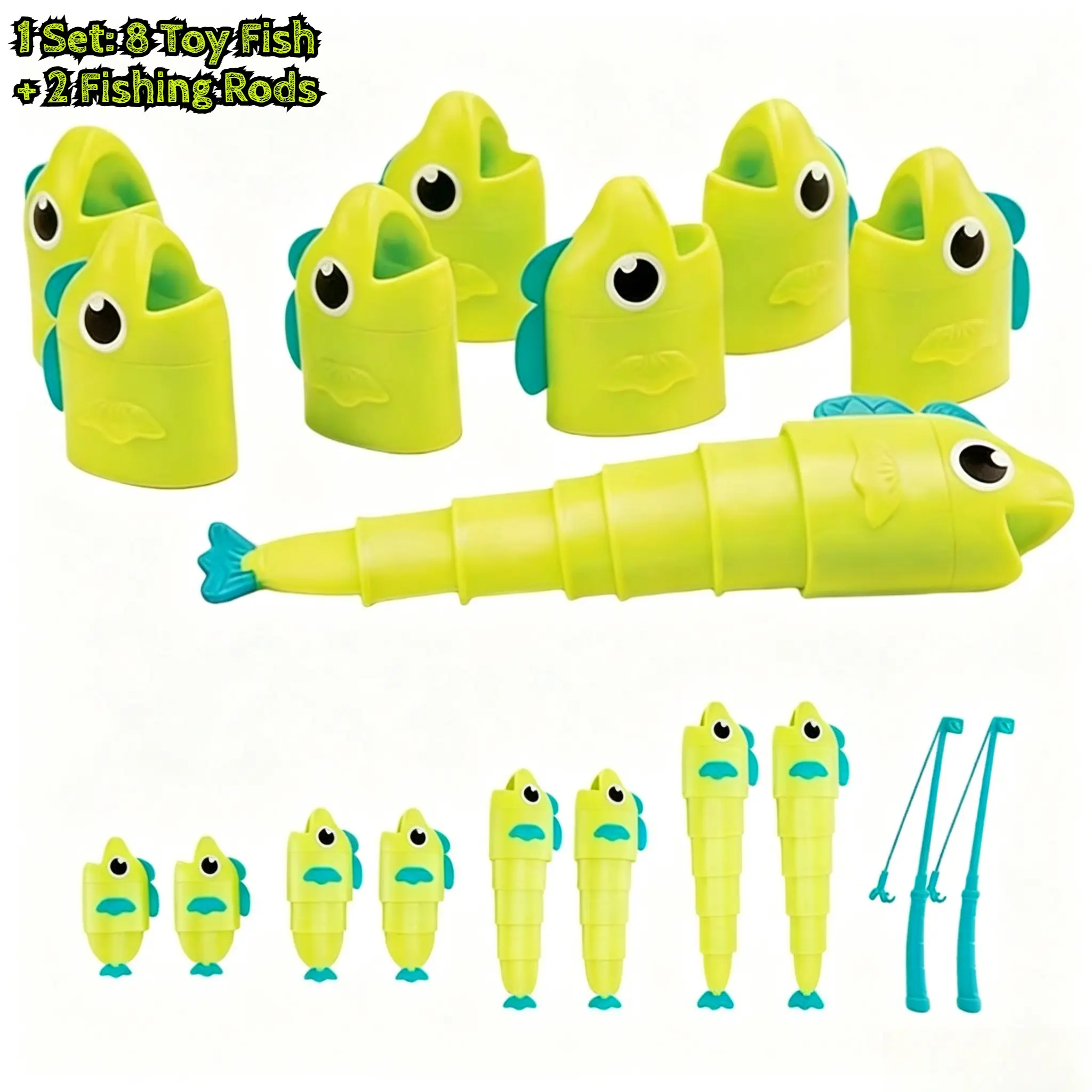 Children Fishing Game Dual Rod Competitive Toy, Toddler Fishing Set, Fun Reaction Training, Hand-Eye Coordination, Family Party, Birthday Gift for 3-6 Years