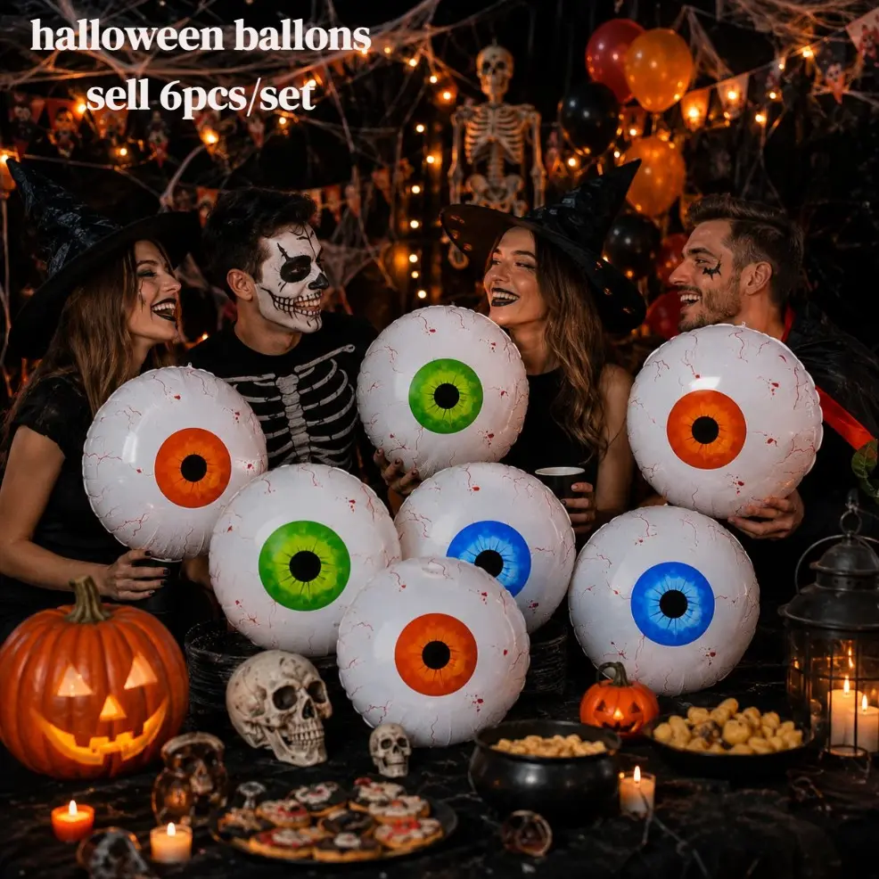 6PCS Creepy Halloween Eyeball Balloons, Giant Spooky Eye Inflatable Party Decorations, Colorful Horror Balloons for Halloween Party, Haunted House, Yard & Outdoor Decor