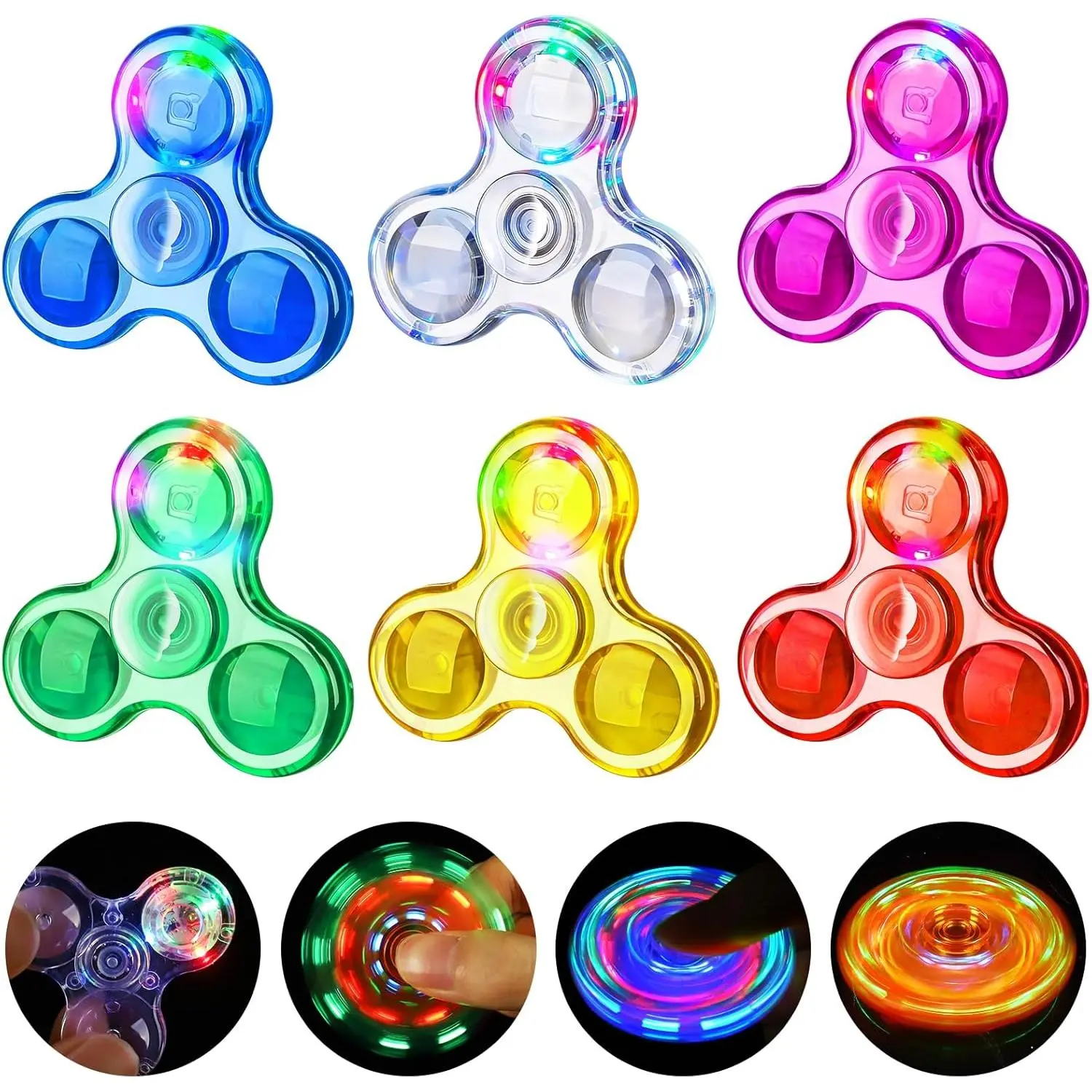 Fidget Spinner 6 Pack, Light up Sensory Fidget Toys Adults Kids with Autism ADHD, Kids Treasure Prize Box Toys for Classroom Party Favors Bags Pinata Stuffers Glow Travel Toys Anxiety Stress Relieffidget toys