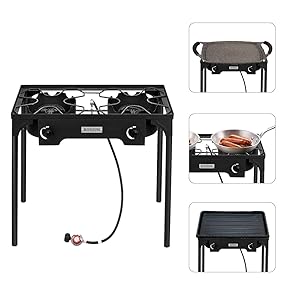 ROVSUN 2 Burner Outdoor Propane Gas Stove 150,000 BTU High Pressure Stand Cooker for Backyard Cooking Camping Home Brewing Canning Turkey Frying, 20 PSI Regulator ROVSUN 2 Burner Outdoor Propane Gas Stove 150,000 BTU High Pressure Stand Cooker for Backyard Cooking Camping Home Brewing Canning Turkey Frying, 20 PSI Regulator