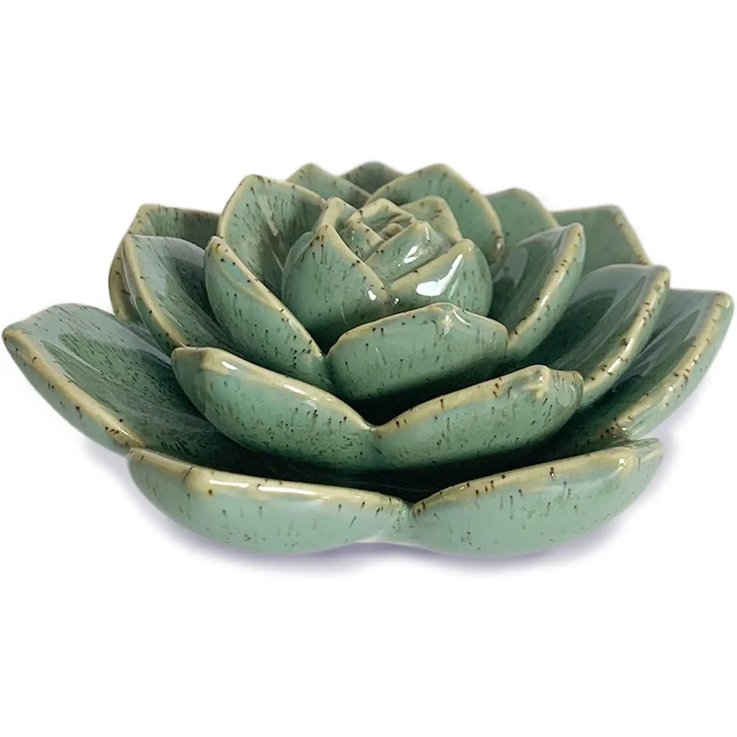 Ceramic Succulent Decorative Figurine, Modern Compact Single Room Decor Table Centerpiece with Base (Green, 4.5x2.3in)