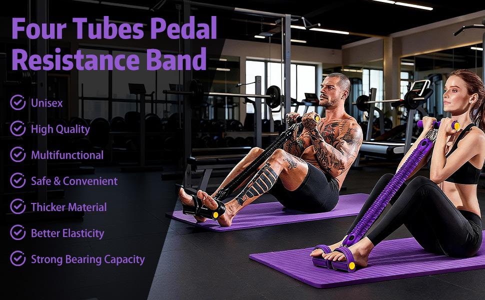 Pedal Resistance Band with Handle, Aturien Adjustable Powerful 4-Tube Elastic Bands for Exercise, Multifunctional Foot Pedal Puller, Home Workout Equipment for Legs Arms Abs