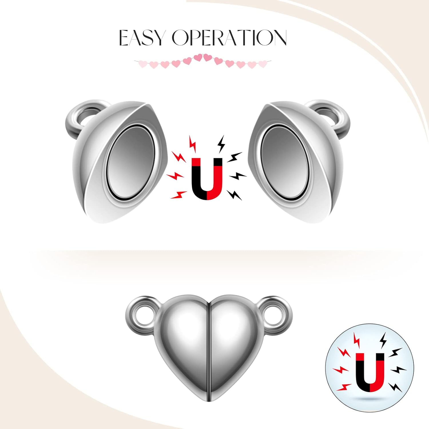 48 Pieces Heart Shaped Magnetic Clasps for Jewelry Gold Silver Bracelet Clasps Closures Magnetic Breakaway Converter for Bracelet Necklace DIY Making Wedding Jewelry Accessories