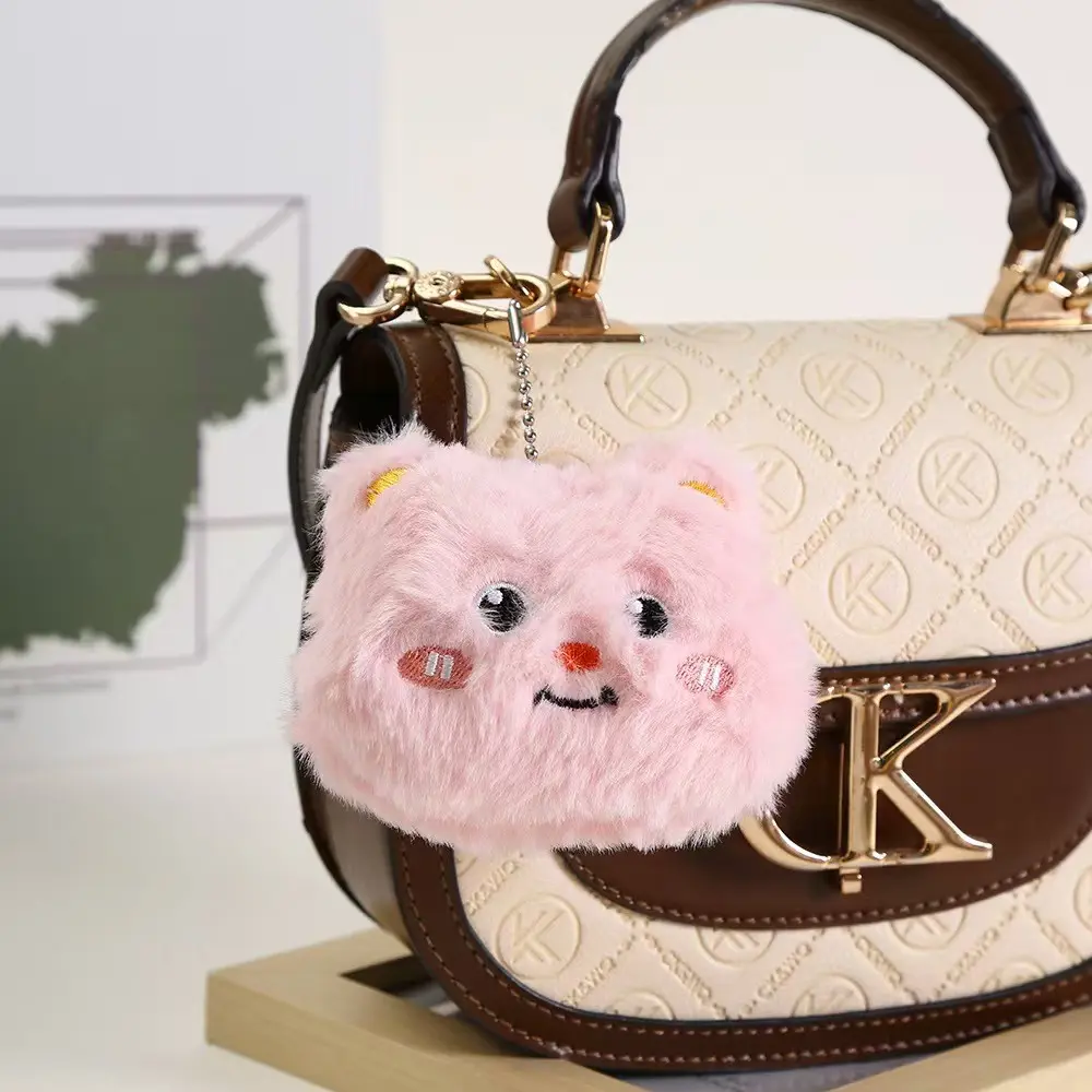 Cute Plush Cat Keychain Wallet, Soft Adorable Blushing Cat Mini Storage Pouch, Versatile Bag Charm, Three Color Cartoon Plush Coin Purse