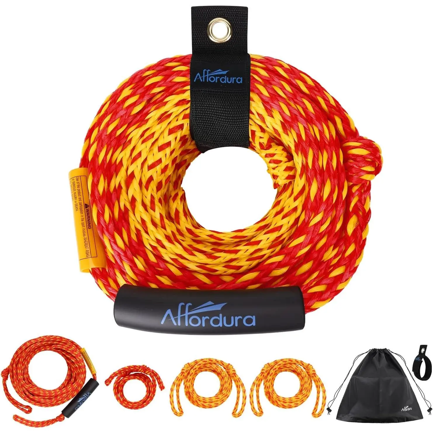 Adjustable Tow Rope for Tubing, 65 FT 4-Section Boat Tow Rope Extension, Heavy Duty Ski Rope Water Sports Pontoon Towable Tube Pull Rope