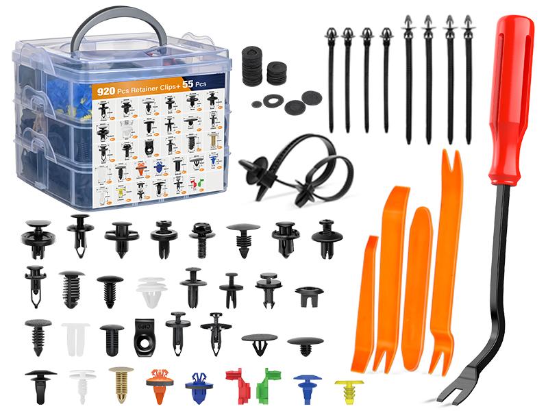 975Pcs Automotive Accessories Vehicle Replacement Push Retainer Clips & Auto Fasteners Assortment - 33 Popular Sizes Bumper Fender Rivets with Cable Ties, Removal Plier, Pitman Plastic Fastener Kit 975Pcs Automotive Accessories Vehicle Replacement Push Retainer Clips & Auto Fasteners Assortment - 33 Popular Sizes Bumper Fender Rivets with Cable Ties, Removal Plier, Pitman Plastic Fastener Kit