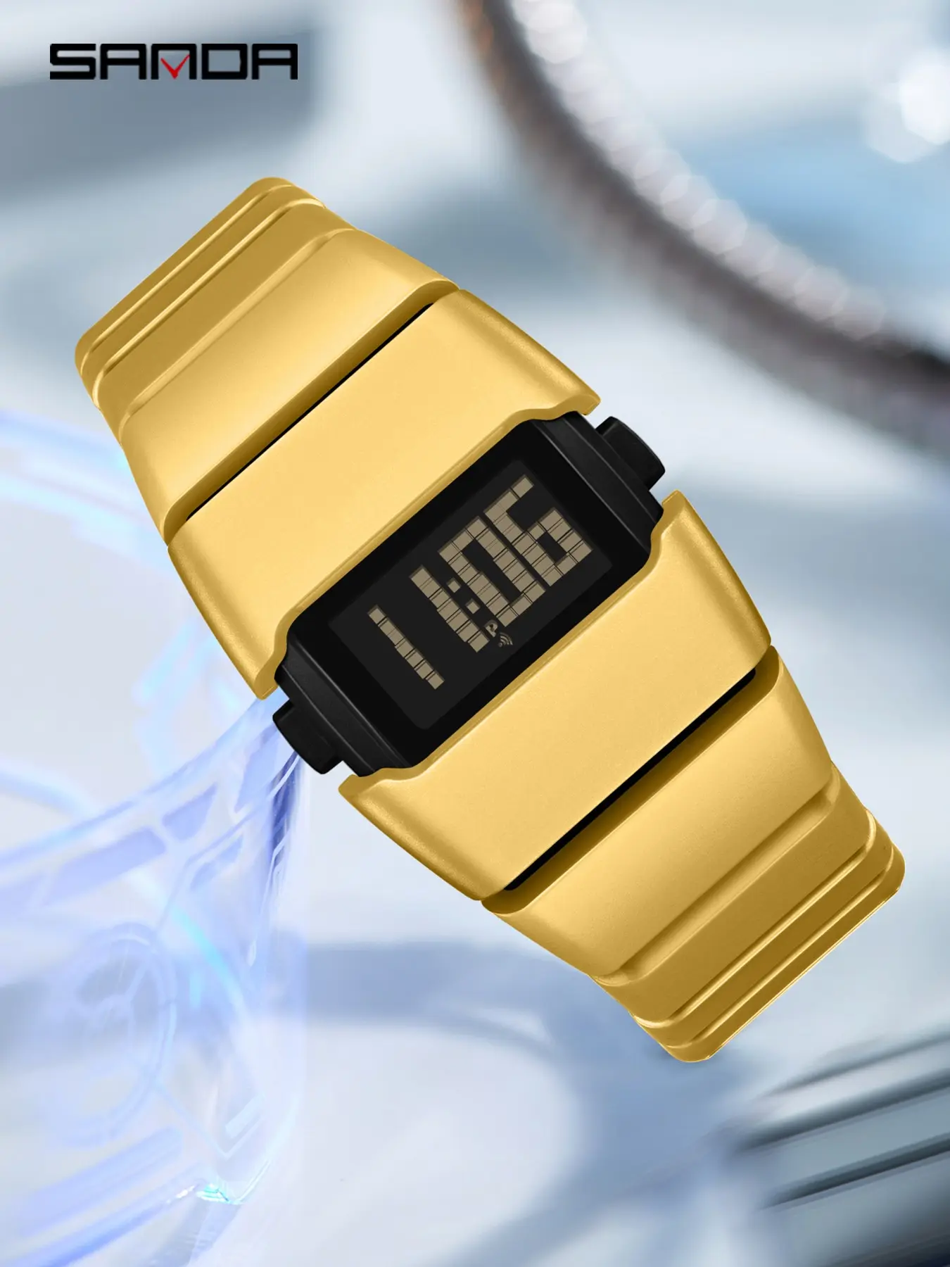 Sanda Vintage Men's Watch, Special Shaped Trendy Tech Sense, Y2K Electronic Watch, Snooze Chronograph, Student Wristwatch