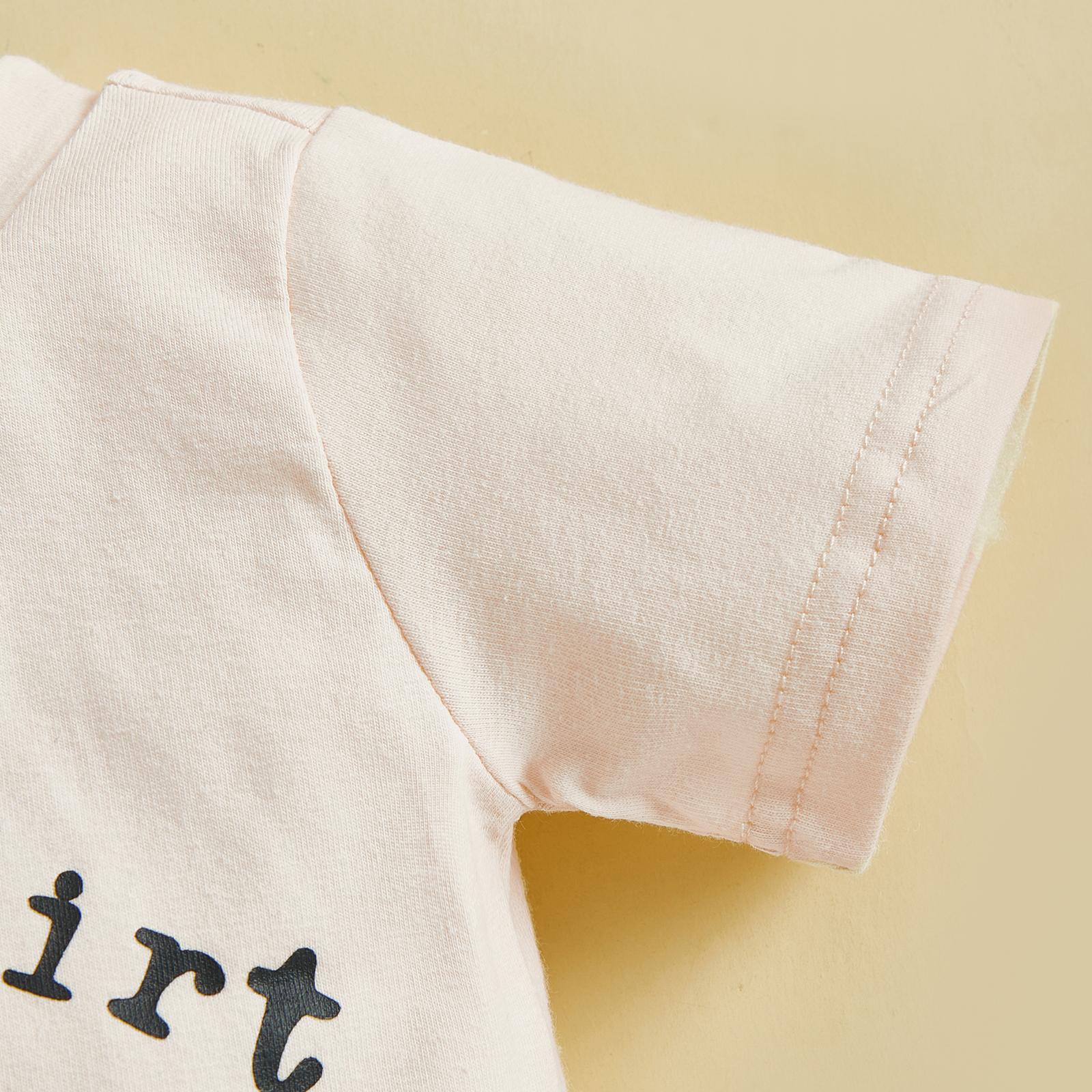 Toddler Baby Boy Summer Set Letter Tractor Print Short Sleeve Round Neck T-Shirt with Solid Shorts Casual 2Pcs Outfit Summer Clothes