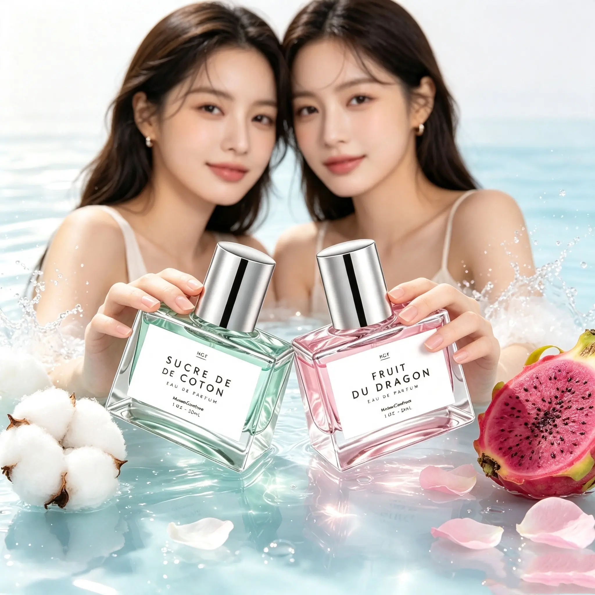 30ML*2 Women's Perfume Set, Cotton Candy & Dragon Fruit Scent, Long-Lasting Light Fragrance, Portable Perfume Bottle, Perfect Gift for Her