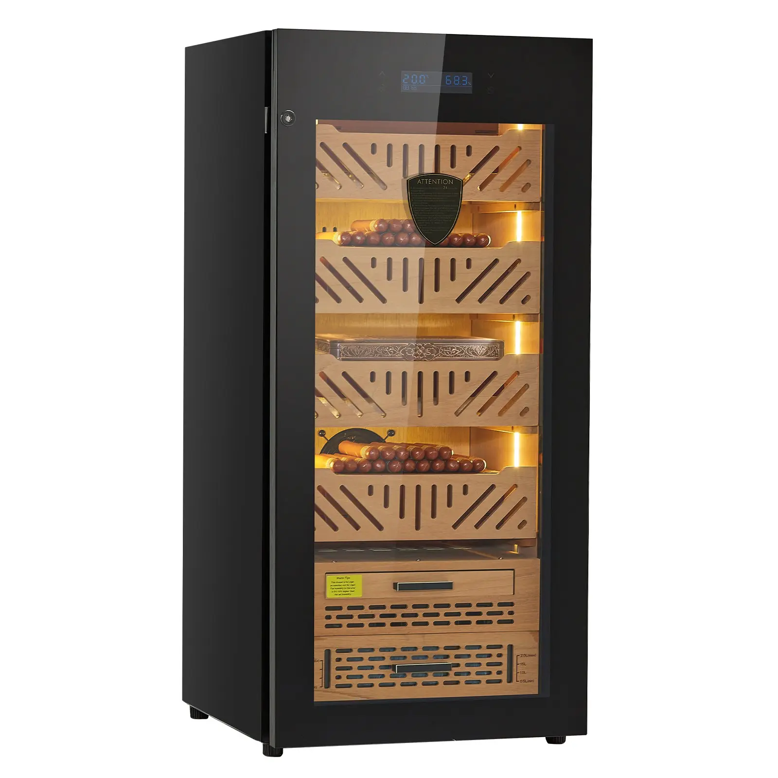Electric Humidor, 105L, 1000 Counts Electric Cigar Humidor Cabinet with Compressor Cooling, Constant Humidity Temperature Control, Spanish Cedar Wood Shelves Drawers, 4 Layers, for Household