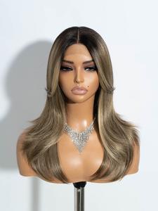 【sophiarene selected】20 inch long body wavy wigs for women, gorgeous fluffy wigs with curtain bangs, synthetic lace front wigs for party, daily use hairstyle ideas, gifts for girlfriend, mother's day gifts, gift set for mothers, gifts for her