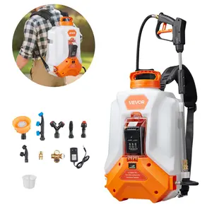VEVOR Battery Powered Backpack Sprayer, 4 Gallons Electric Backpack Sprayer, 2 Wands & 8 Nozzles, Adjustable 0-90 PSI, 4H Runtime, Portable Yard Garden Lawn Sprayers for Weeding Spraying Cleaning
