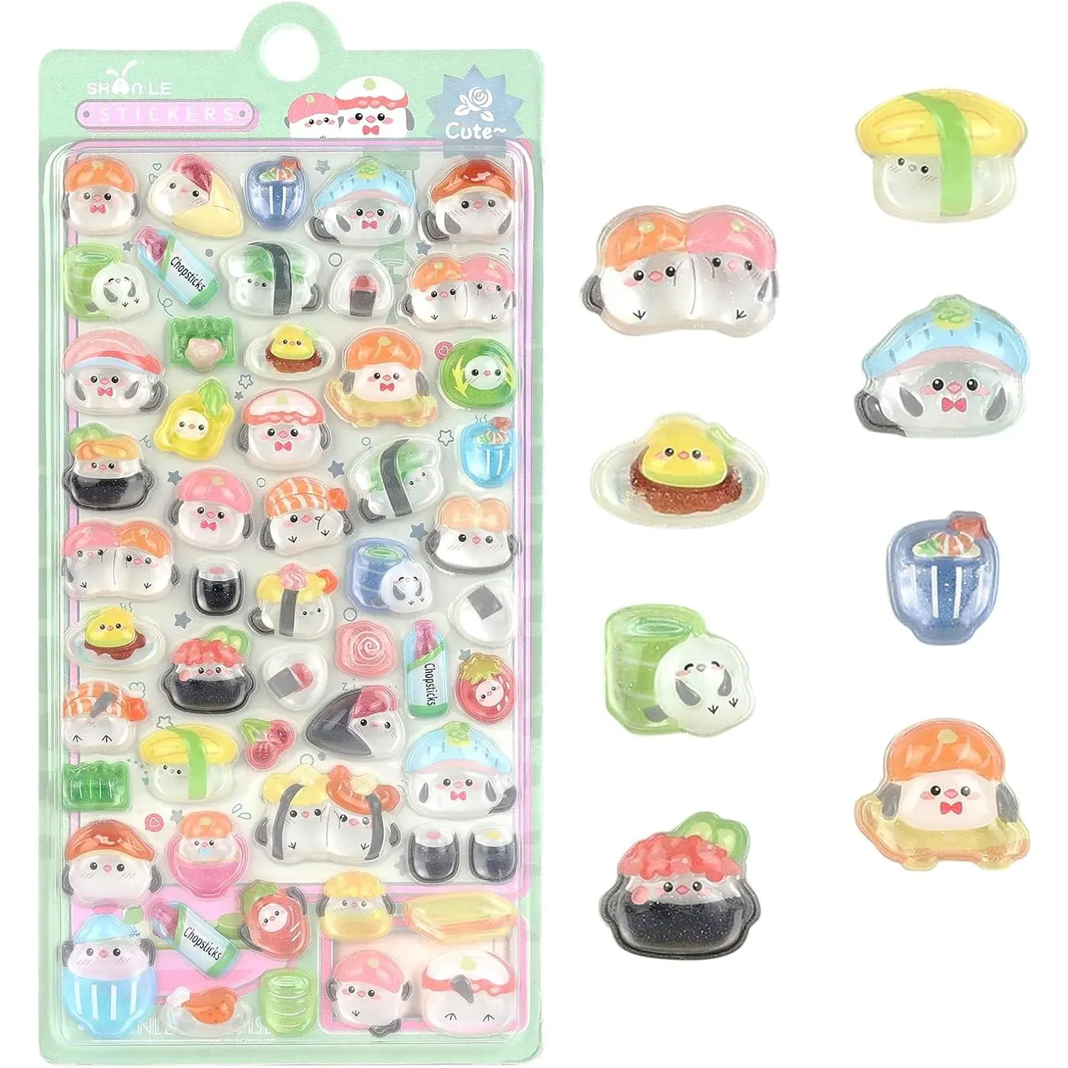 Cute Cartoon Light Green Sushi Puff Stickers,Kawaii Mini Puffy Stickers |  Stickers for Scrapbooks Planner Journals Laptops Phone Case Decoration Phone Stickers