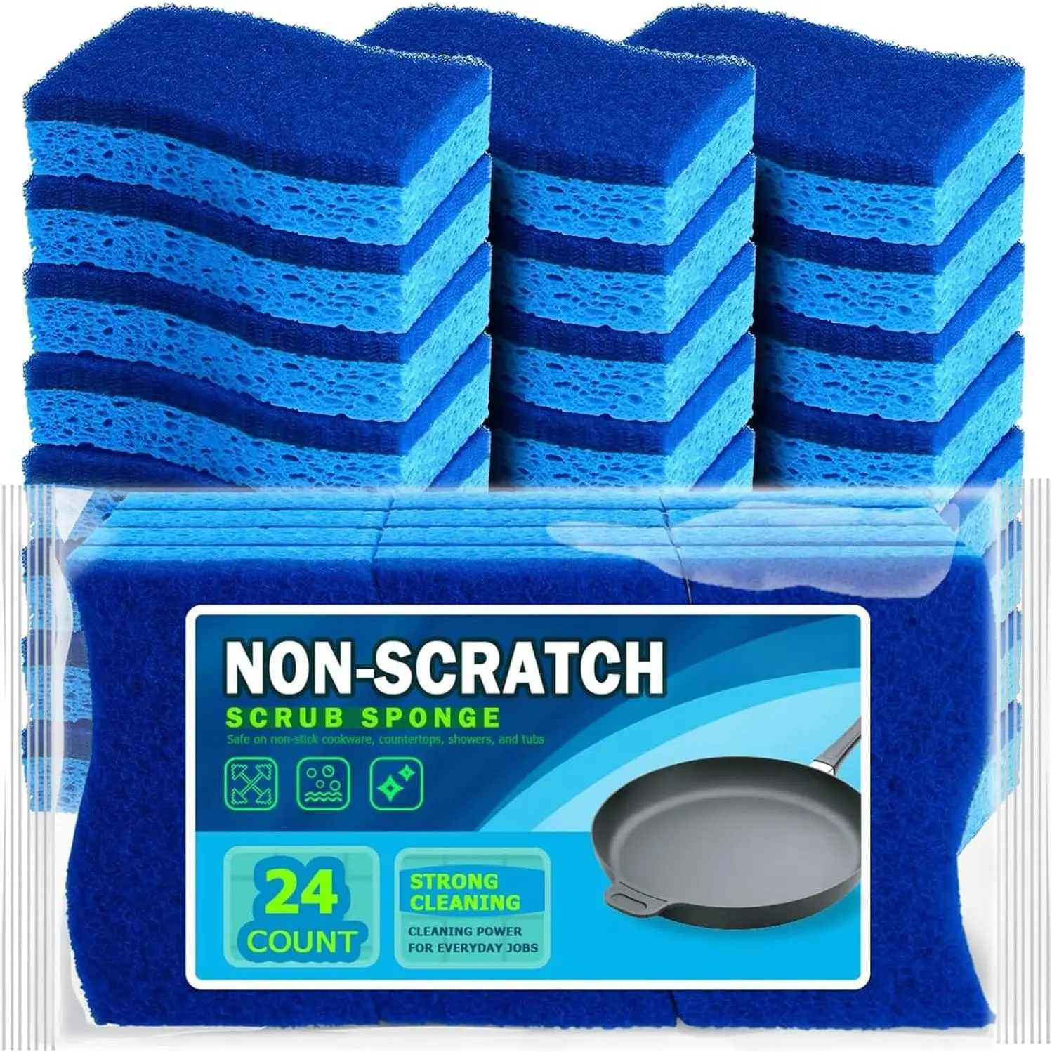 Non Scratch Scrub Sponge-24Count, Sponges Kitchen, Sponges for Dishes| Cleaning Sponge, Cleans Fast Without Scratching, Stands Up to Stuck-on Grime, Cleaning Power for Kitchen, Household