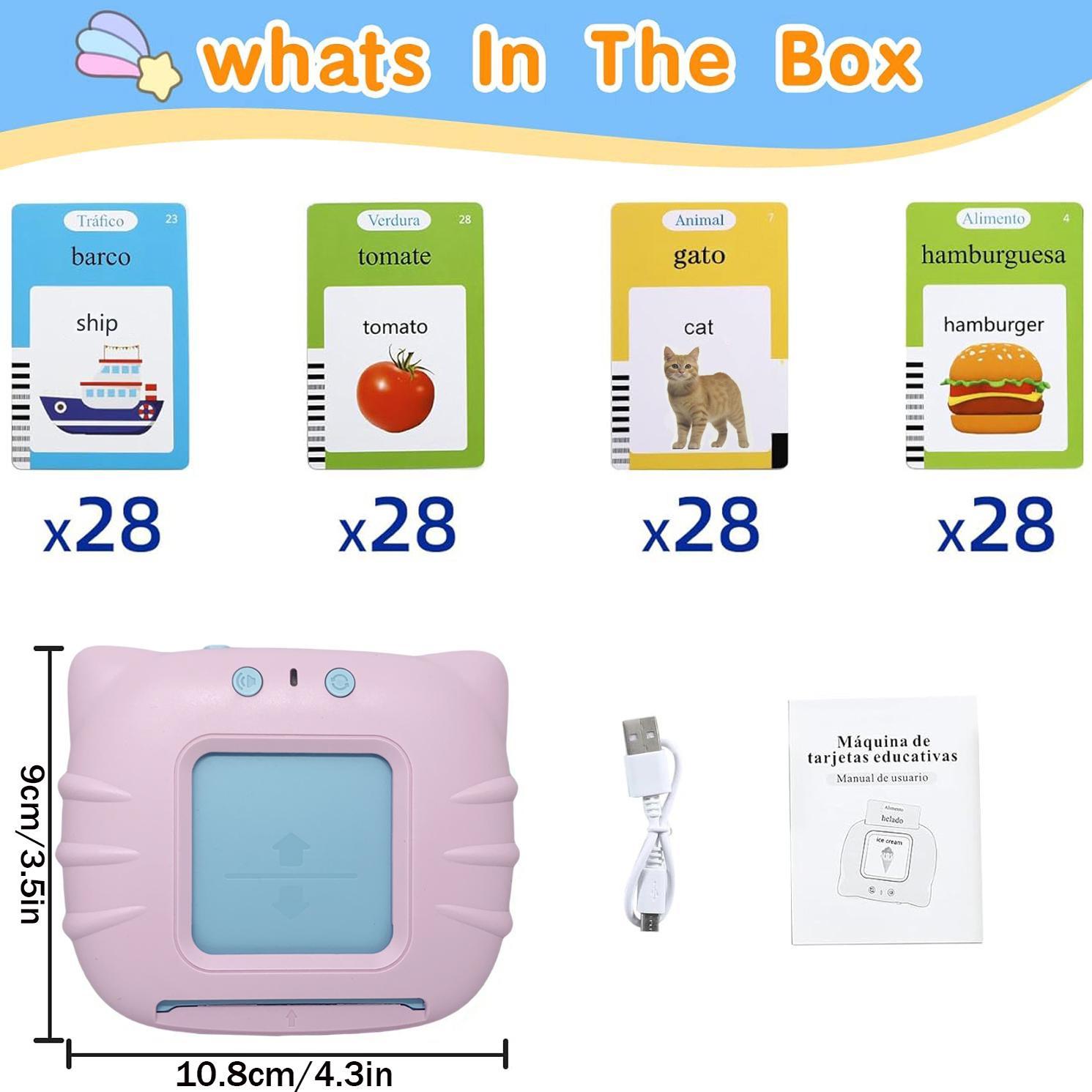 Spanish And English Talking Flash Card, Bilingual Instruction Cards, 1 Set Bilingual Learning Tool, Pocket Speech Training Tools, Educational Learning Tools for Boys & Girls Christmas Gift