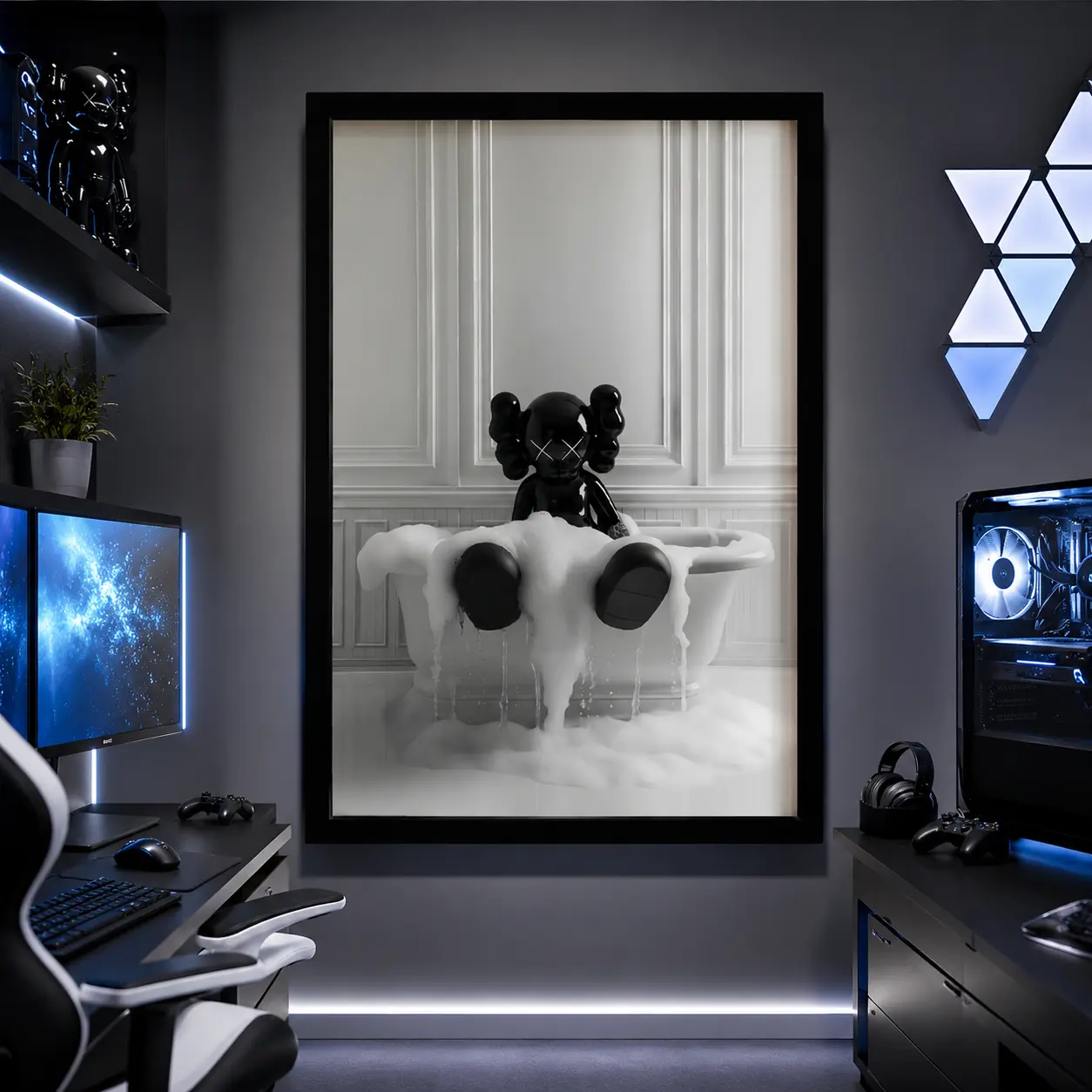 Black Kaws Figure In Tub, Kaws Poster Print, Hypebeast Figure Poster, Bathroom Art Print, Kaws Picture, Gifts Poster Decorative Decor, Canvas Wall Art, Framed Canvas, Bathroom Wall Art, Hypebeast Room Art, Funky Bathroom Wall Art, Gift Idea