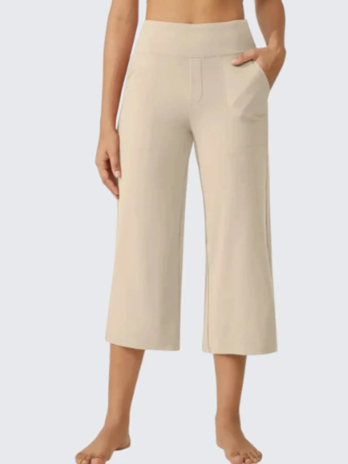 2026 New Casual High-Waisted Baggy Straight Leg Seven-Quarter Cropped Pants, Loose Pockets Yoga Pants, Comfortable and Stylish Bottoms