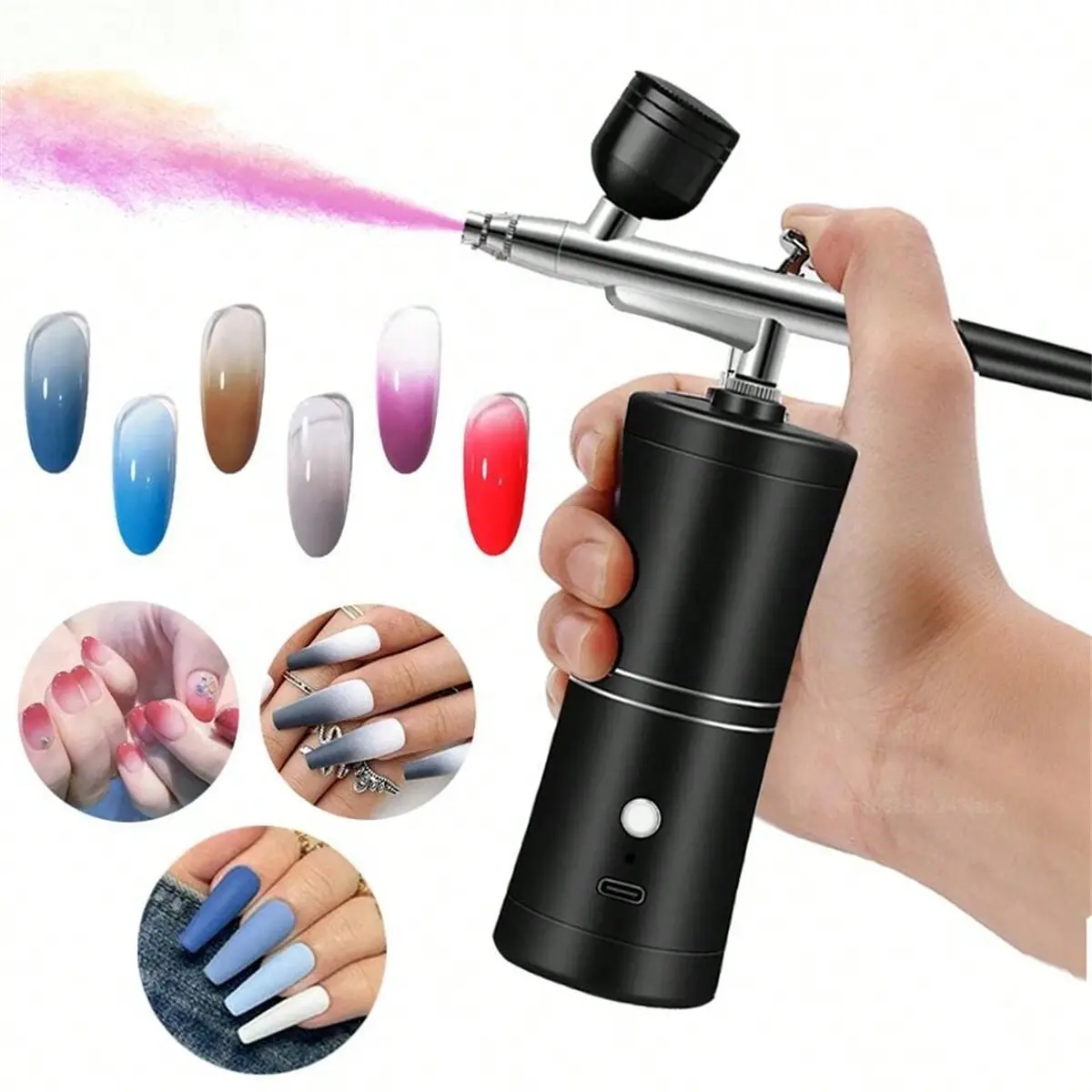 Airbrush Nail With Compressor Mini Airbrush Art Painting Kit for Nail Art Cake Painting Portable Hand Sprayer Gun Airbrush Nail   Charging fee
