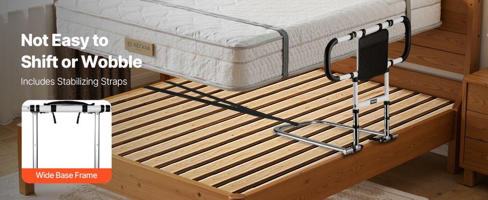 Bed Rail for Elderly, Foldable & Extendable Bedside Assist Rail with Side Handles & PU Handrail, Adjustable Height Carbon Steel Pipe Bedside Cane, Senior Bed Bar Fits King, Queen, Full, Twin