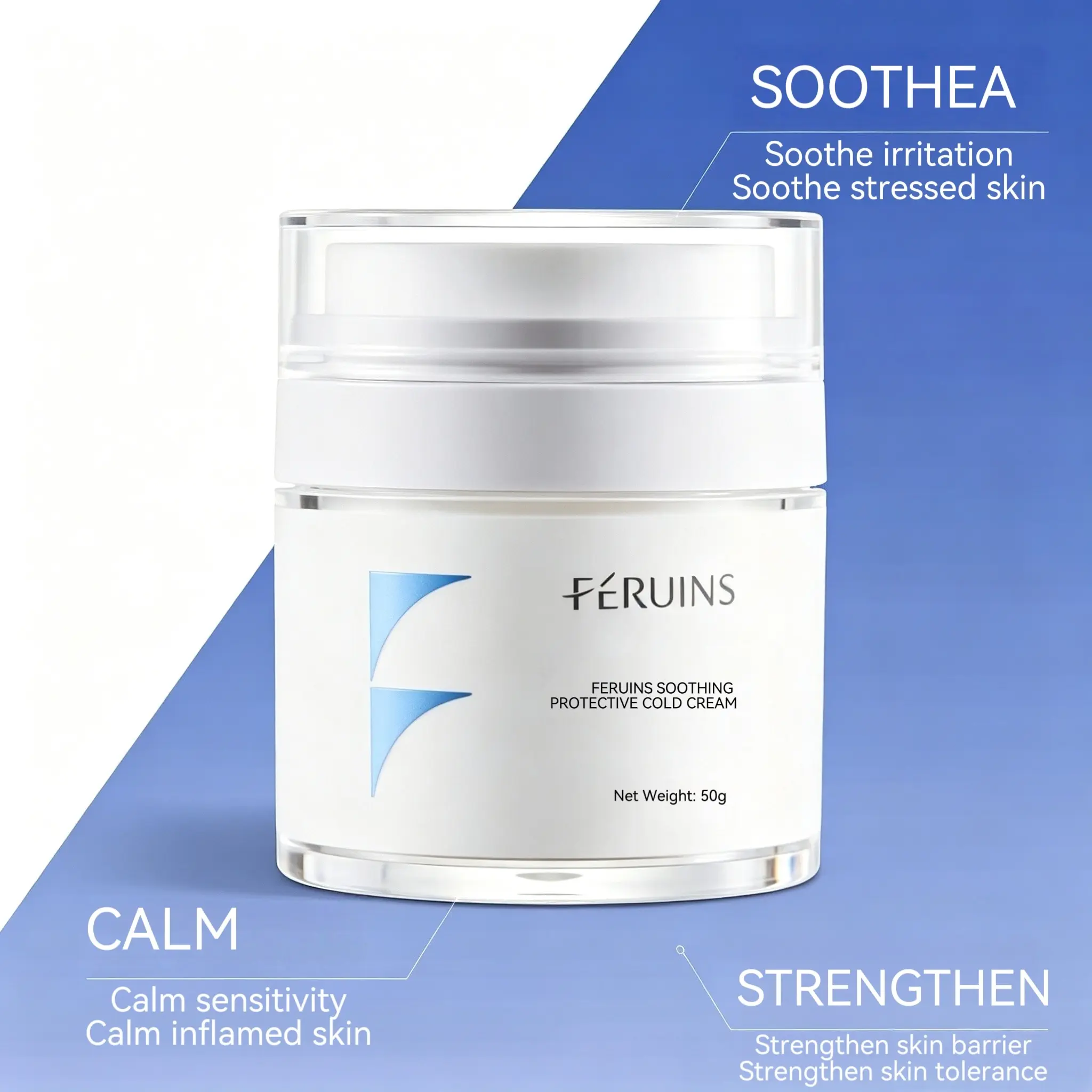 1 Jar FERUINS Soothing Protective Cold Cream, Professional Skincare Facial Moisturizer, Comforts Uneasy Skin and Supports Skin Barrier, Daily Stabilizing Skincare For Fragile Skin