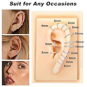 MILACOLATO G23 Titanium CZ Nose Rings Hoop for Women 18G 16G Clicker Hinged Segment Septum Lip Rings Tragus Conch Helix Cartilage Rook Daith Earrings Hoop Piercing Jewelry Diameter 6mm 8mm 10mm Silver Gold