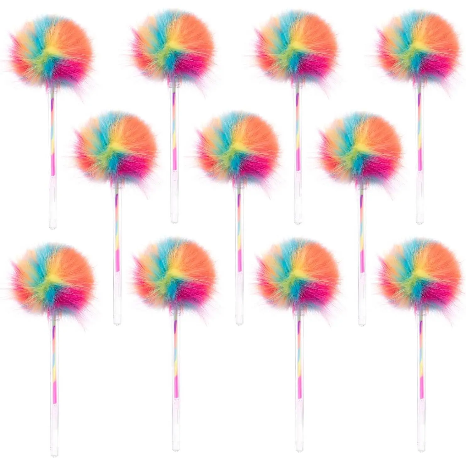 12 Pack Rainbow Pompom Gel Pen with Rainbow Ink