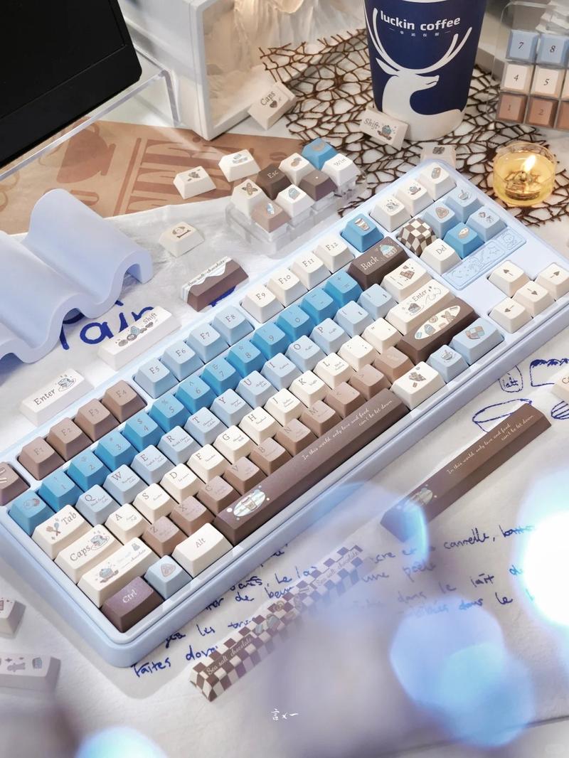130 Keys PBT Keycaps Sea Salt Chocolate Theme Cute Keycaps Cherry Profile Dye Sublimation Custom Key Caps Set for Cherry Gateron MX Switches Mechanical Keyboards