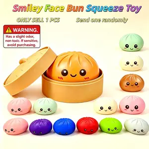 Smiley Face Bun Squishy Toy, Cute Squishies, TPR Dumpling Shape Stress Relief Toy, Adult Kids Anxiety Relief, Random Styles, Holiday Gift