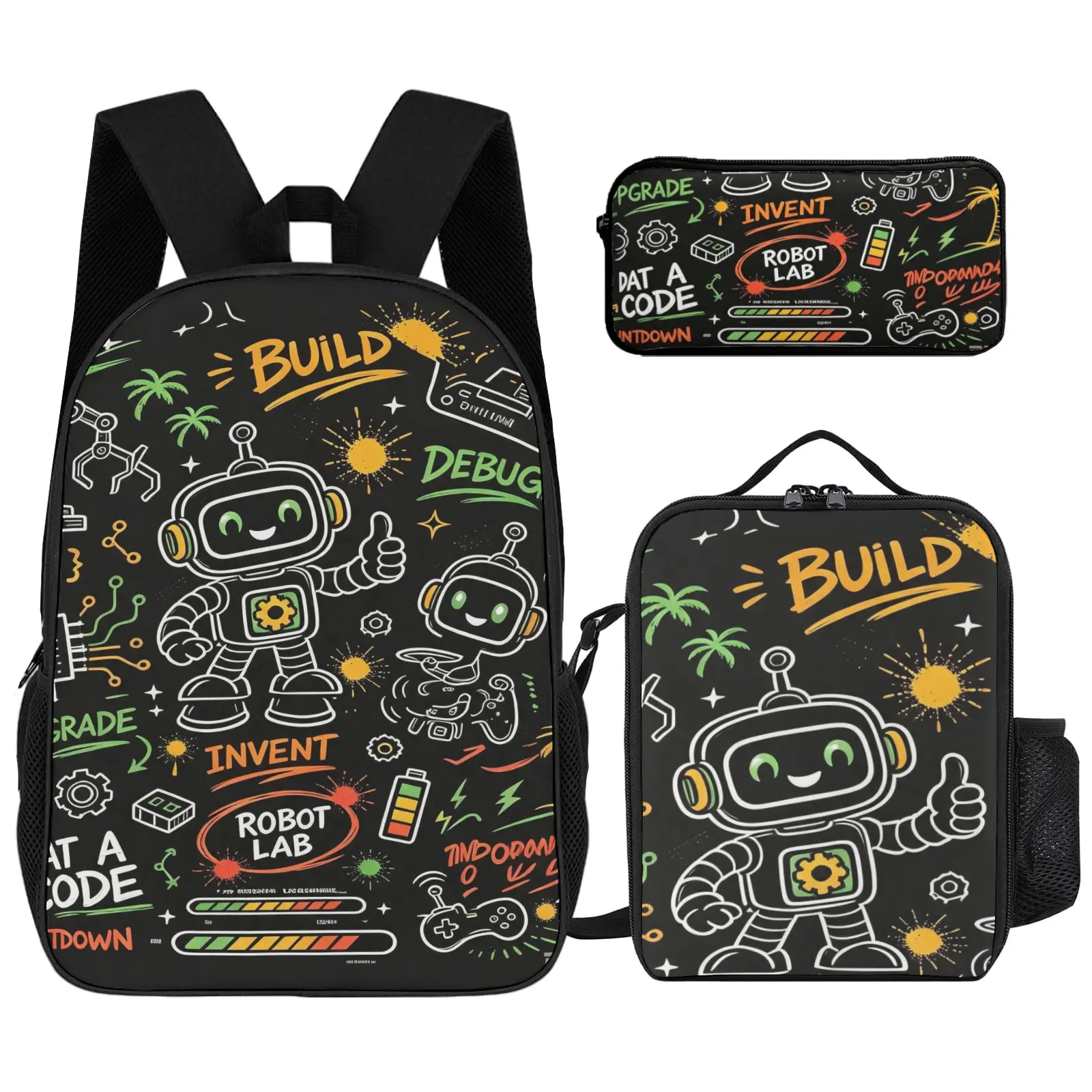 Robot Coding Backpack for Kids STEM School Bag Robotics Backpack Coding Gift for Boys Girls Engineer Bookbag Tech Backpack,3Pcs Set with Insulated Lunch Bag & Pencil Case, Ideal Back To School & Birthday Gift for Gaming & Robot Lovers