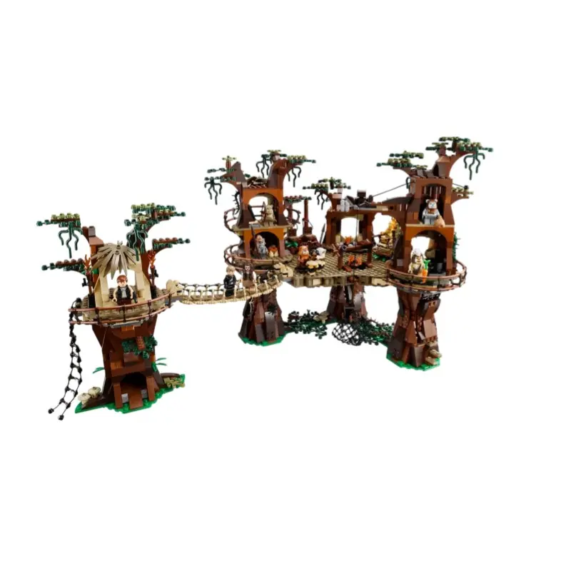 1990 Pieces Iwok Village Set, Retro Sci-Fi Jungle Tribe Style, Multiple Treehouse Platforms, Swing Bridge, Launch Mechanism, Rich Minifigures, Creative Building Blocks