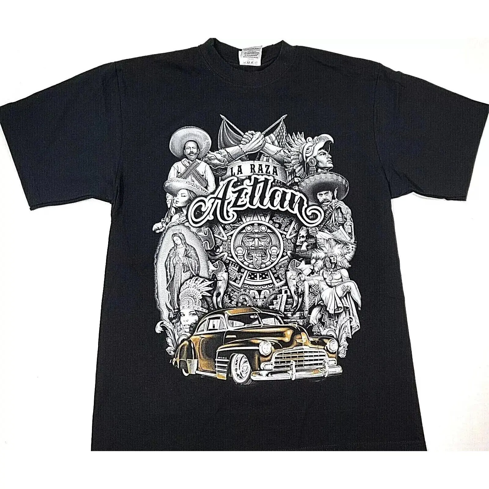 180g[100%cotton]Aztlan T-shirt Lowrider Mexico Aztec La Raza Urban Streetwear Men's Tee, Chicano Art, Cotton Casual Style Tee, Top Menswear