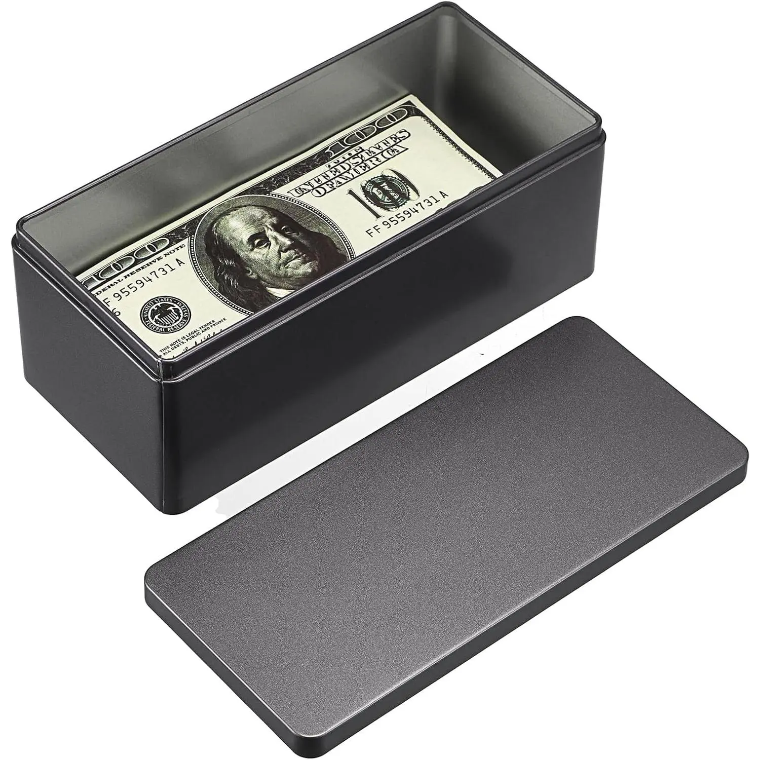 Metal  Box Black  Holder Rectangular  Tin Box with Lid