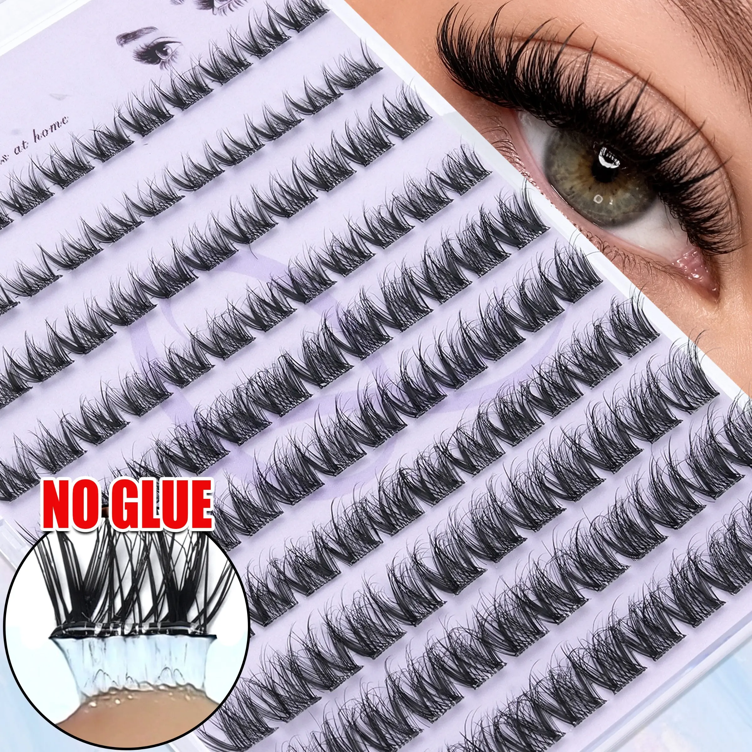 120 Pcs Glue-Free False Eyelashes, Self-Adhesive Cluster Design, Dense Lustrous Hair Feel, Lightweight Non-Irritating, DIY Makeup Essentials