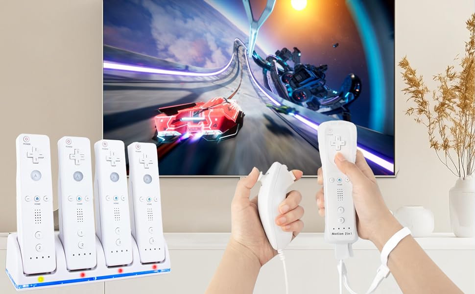 4-in-1 Remote Charging Station Accessories with 4 Pack 2800mAh Rechargeable Batteries, Plugs and USB Cable for Wii/Wii U Controllers (Controllers Not Included)
