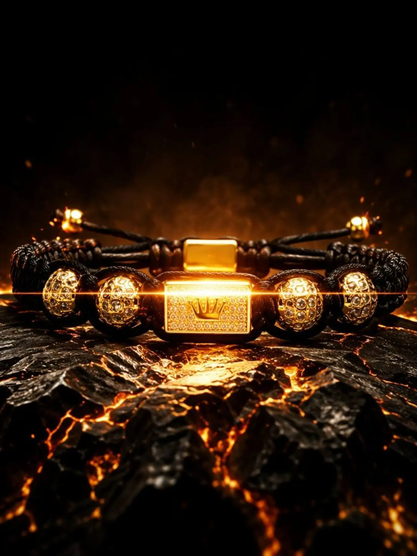 Men's Black Crown Charm Macrame High Quality Bracelet with Gift Box, Adjustable Micro Pave CZ Braided Wristband, Braided Bracelets, Luxury Hip Hop Jewelry, Ideal Father's Day Gift for Dad Husband