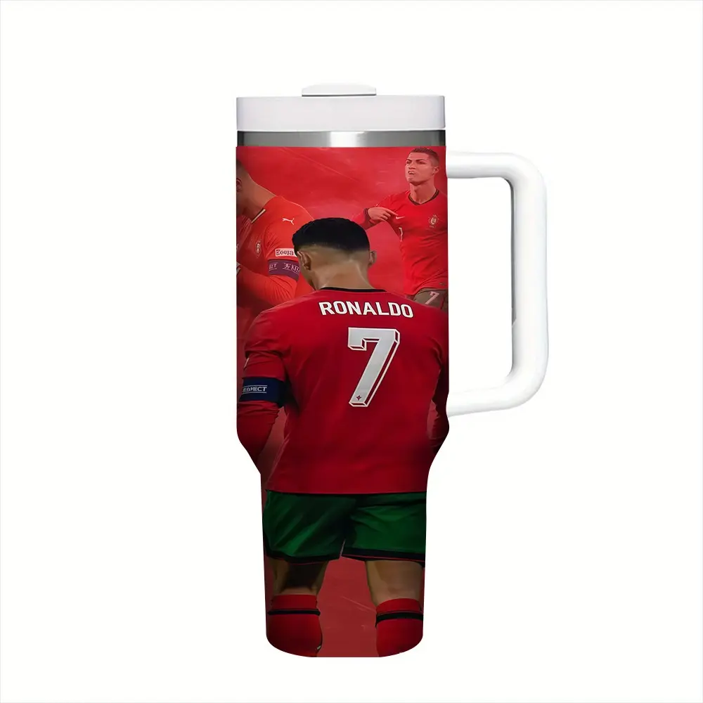 1pc Red Portugal National Team Ronaldo 17oz/17.5oz/20oz/30oz/32oz/40oz Handheld Thermal Mug | All Day Hot & Cold Retention Sports Water Cup