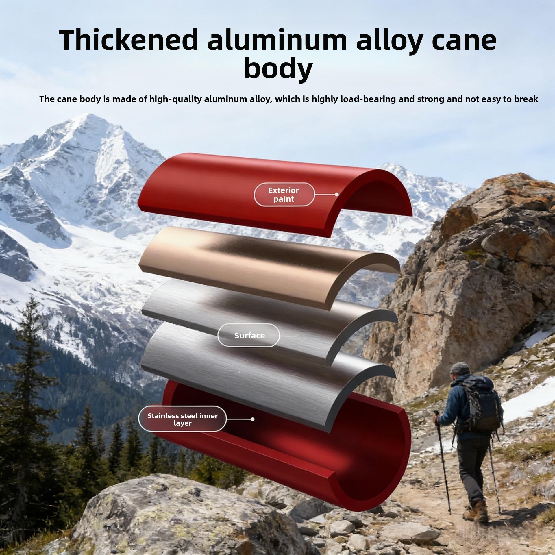 Hiking Cane Telescopic Rod Outdoor Cane Hiking Unisex Professional Anti-skid Mountaineering Cane Aluminum Alloy crutches Camping Cube Tent Conversion Kit Automatic Quick-Open Double-Layer