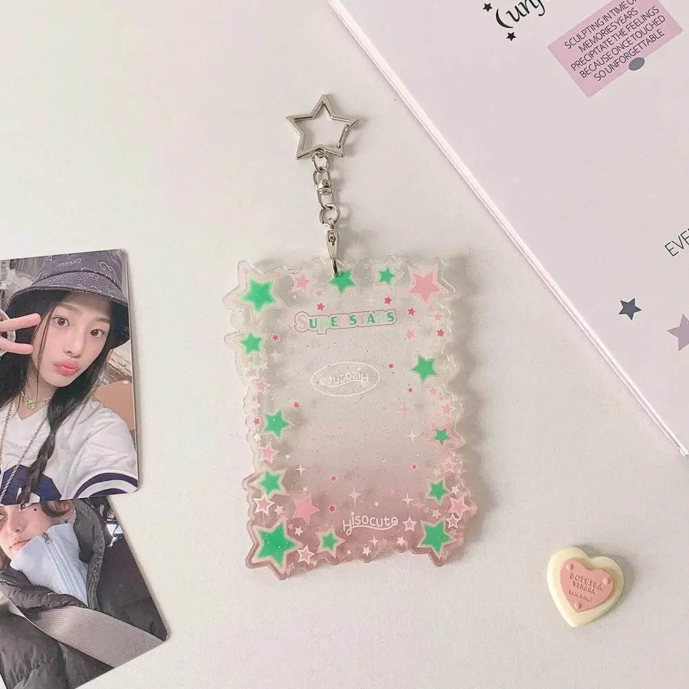 Crystal Star Lanyard Card Holder 3 Inch Transparent Photocard Case with Keychain, Kawaii Wa Jiang Holder Anime Gacha Collection
